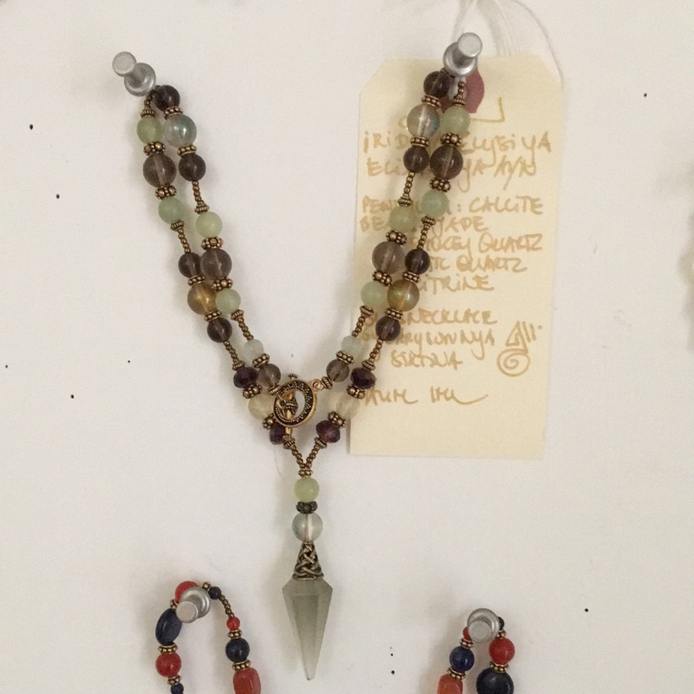 Smokey Quartz, Calcite and Citrine Crystal Necklace Handmade One of a Kind